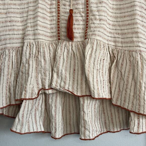 Hem & Thread Boho Peplum Ruffle Long Sleeve Pullover Top Sz L Beige Linen Cotton - Picture 2 of 11